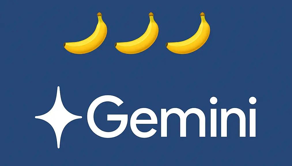 구글 나노 바나나 티저 — Gemini 로고와 바나나 이모지 3개.