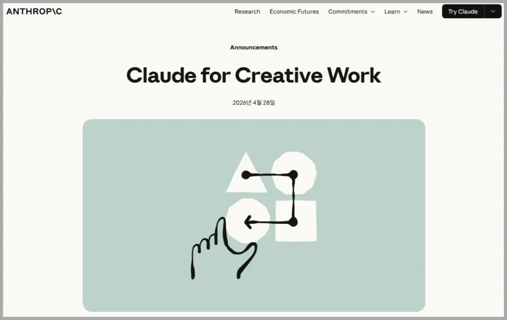 Figure 1. Anthropic’s Claude for Creative Work announcement highlights AI’s move into professional creative workflows. Source: Anthropic.