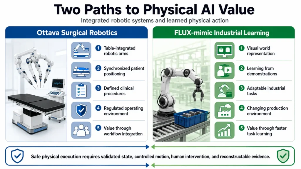 Figure 3. Two paths to Physical AI value: integrated robotic systems and learned physical action.